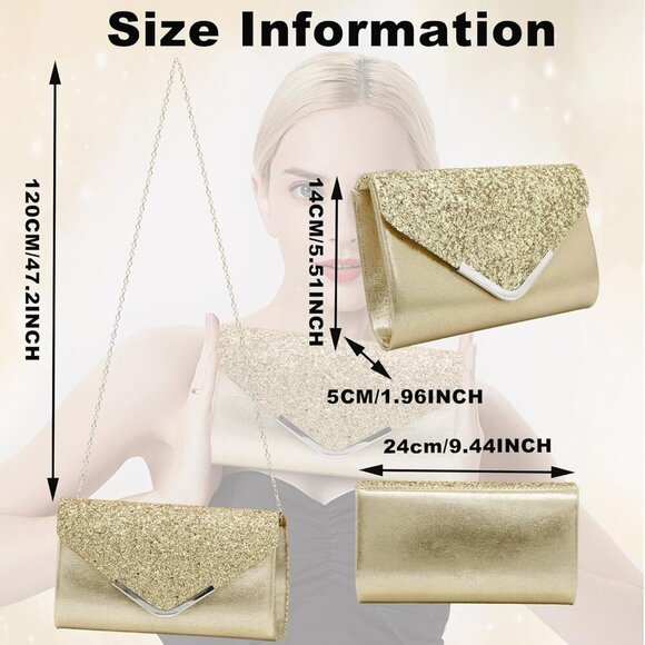 Clutch Purse for Women,Evening Bag Sparkling Handbag with Detachable Chain, Enve - Picture 7 of 9